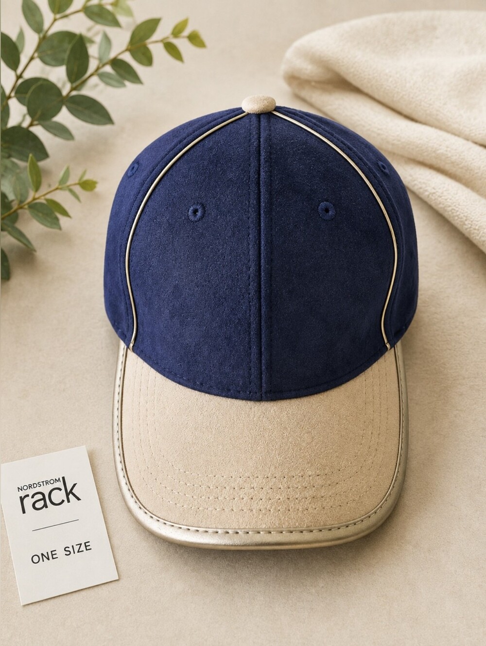 EUC Nordstrom Rack Navy & Cream Colorblock Baseball Cap With Silver Piping